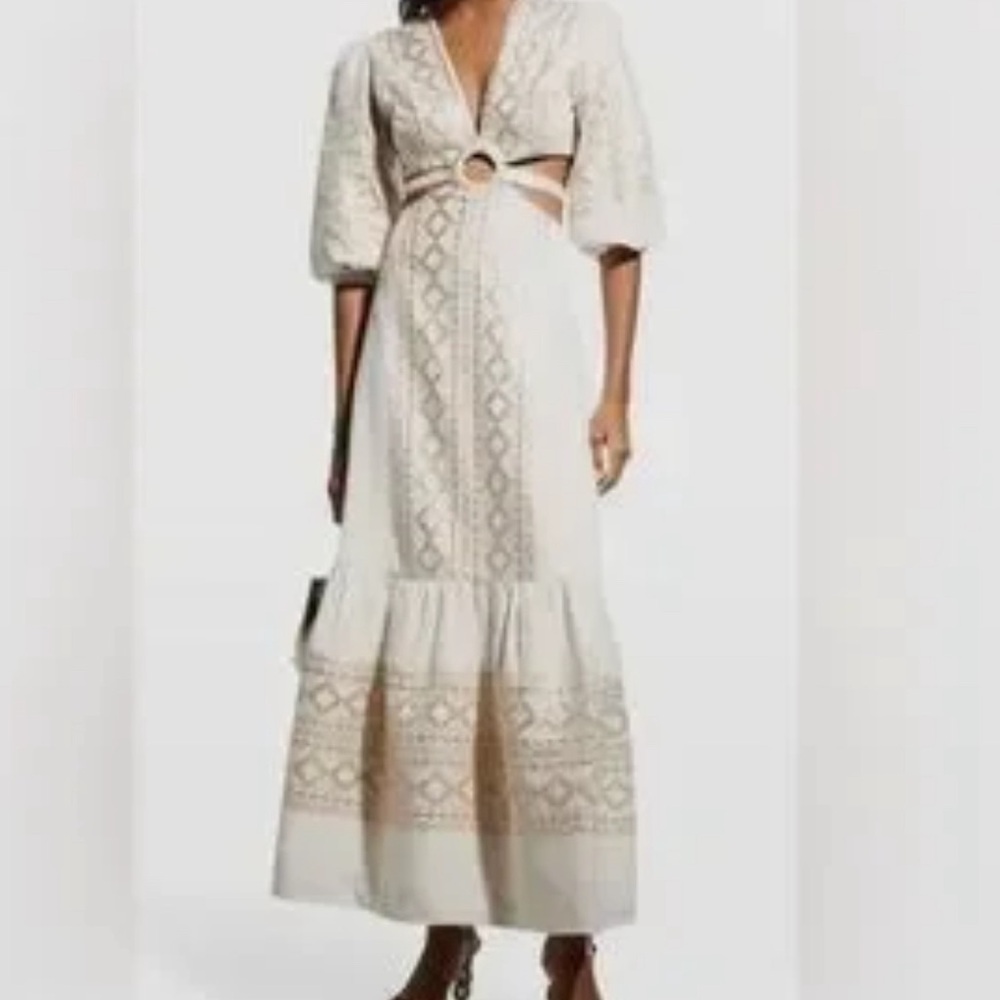 NWT LACE, cut out midi dress, gold, off white, cream, champagne. Very pretty